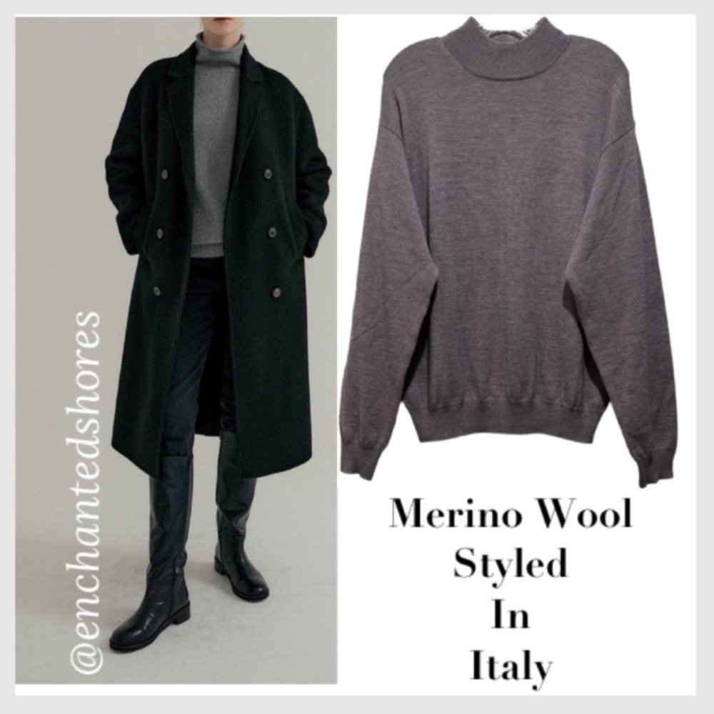 Italian Mock Neck Merino Wool Sweater Styled In Italy Grey Poeta Moda Size Large